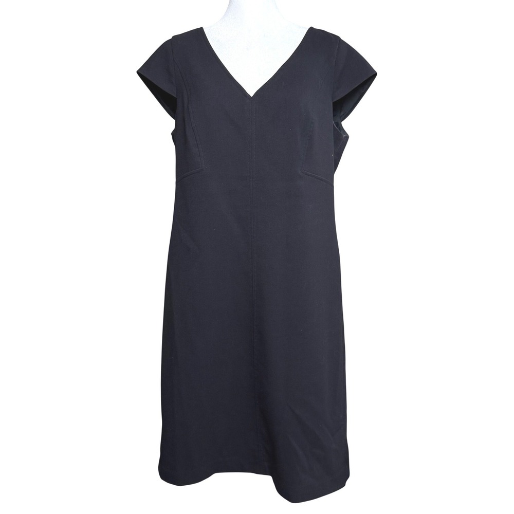 Talbots Sheath Dress Womens Size 12 Black V-Neck Cap Sleeve Professional LBD